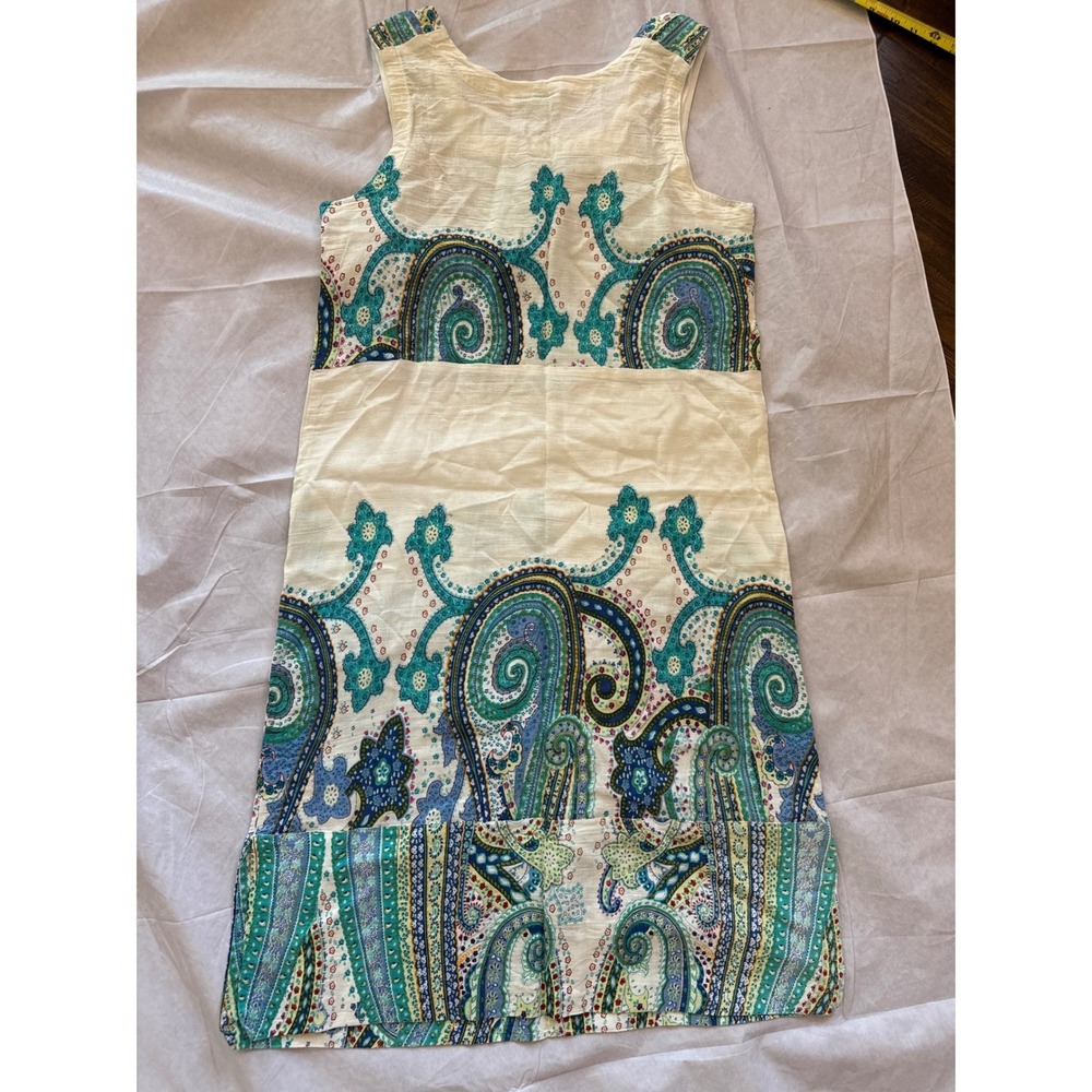 Marila Stile Italiano Vintage Paisley Shift Dress Medium Cream Teal Resortwear - Picture 2 of 5